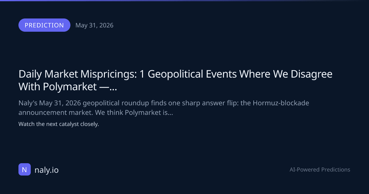 Daily Market Mispricings: 1 Geopolitical Events Where We Disagree With Polymarket — May 31, 2026